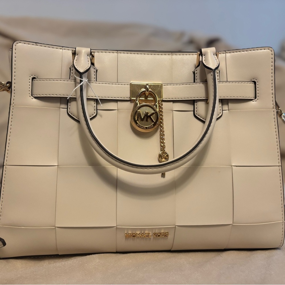 *Rare* Michael Kors Hamilton Woven Cream Satchel